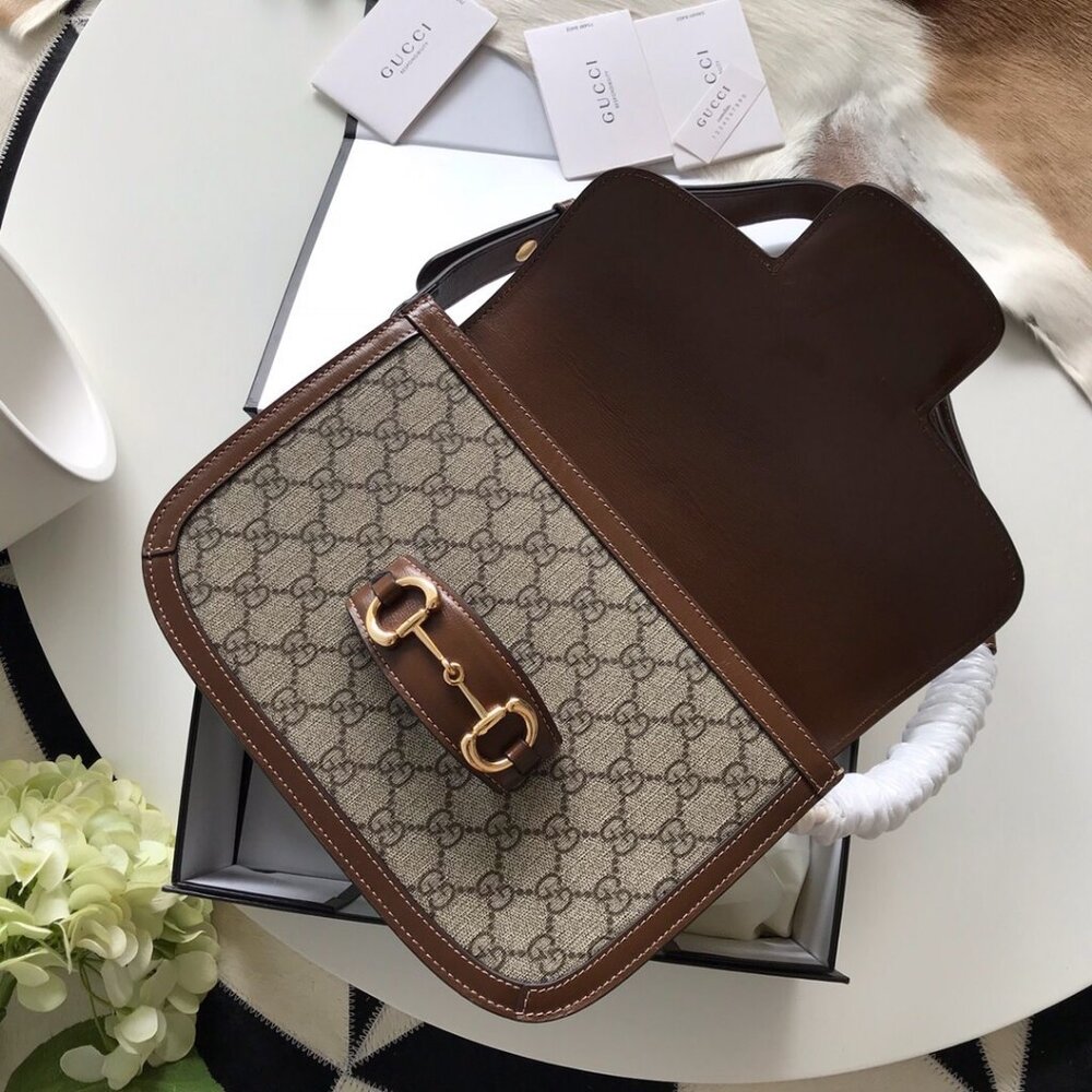 mint condition GUCCI 1955 HORSEBIT SHOULDER BAG GG supreme/brown - Picture 7 of 9